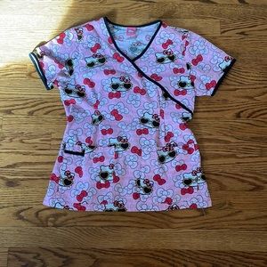 HK hello Kitty nurse CNA RN LPN medical scrub top shirt bow cute assistant pink